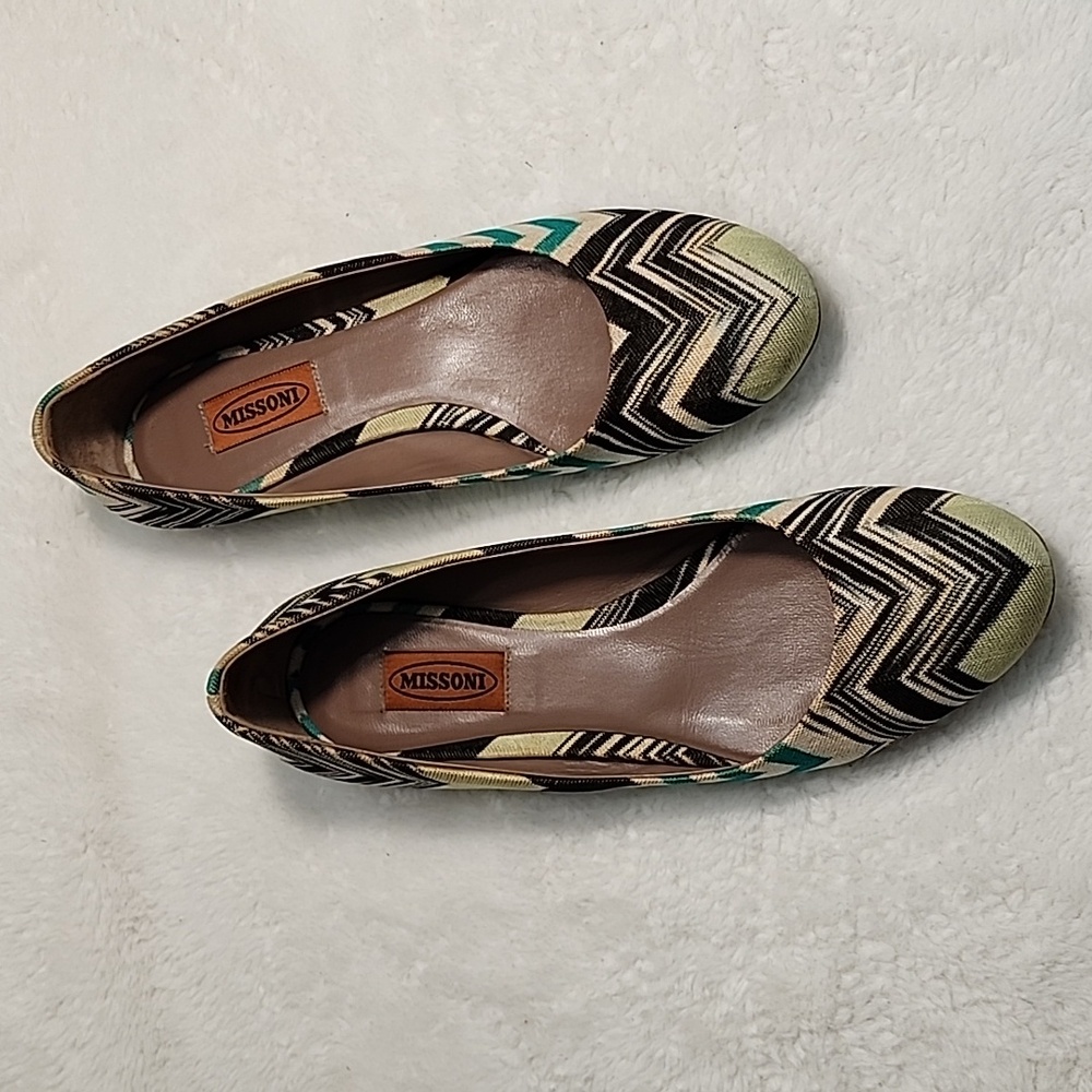 Missoni Chevron Ballet Flats Black / Green Size 39.5/ 9. - Picture 15 of 16